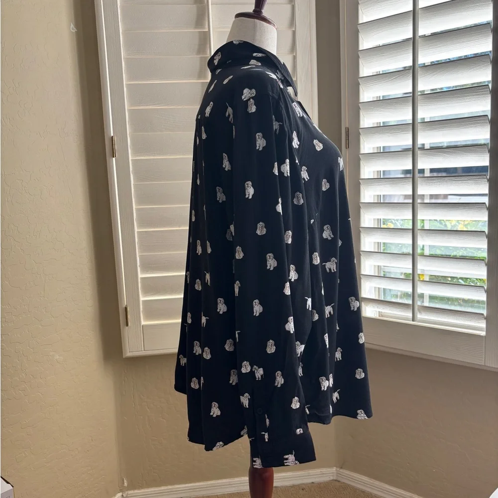 Torrid Dog Pattern Black Blouse Lizzie Shirt LS Women’s Size 3 3X Oversized - Picture 3 of 10
